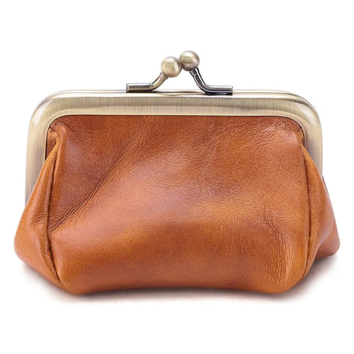 K095 Retro Handmade Coin Purse Clutch Money Bag Top Layer Cowhide Women Girl Wallet - Brown - 1