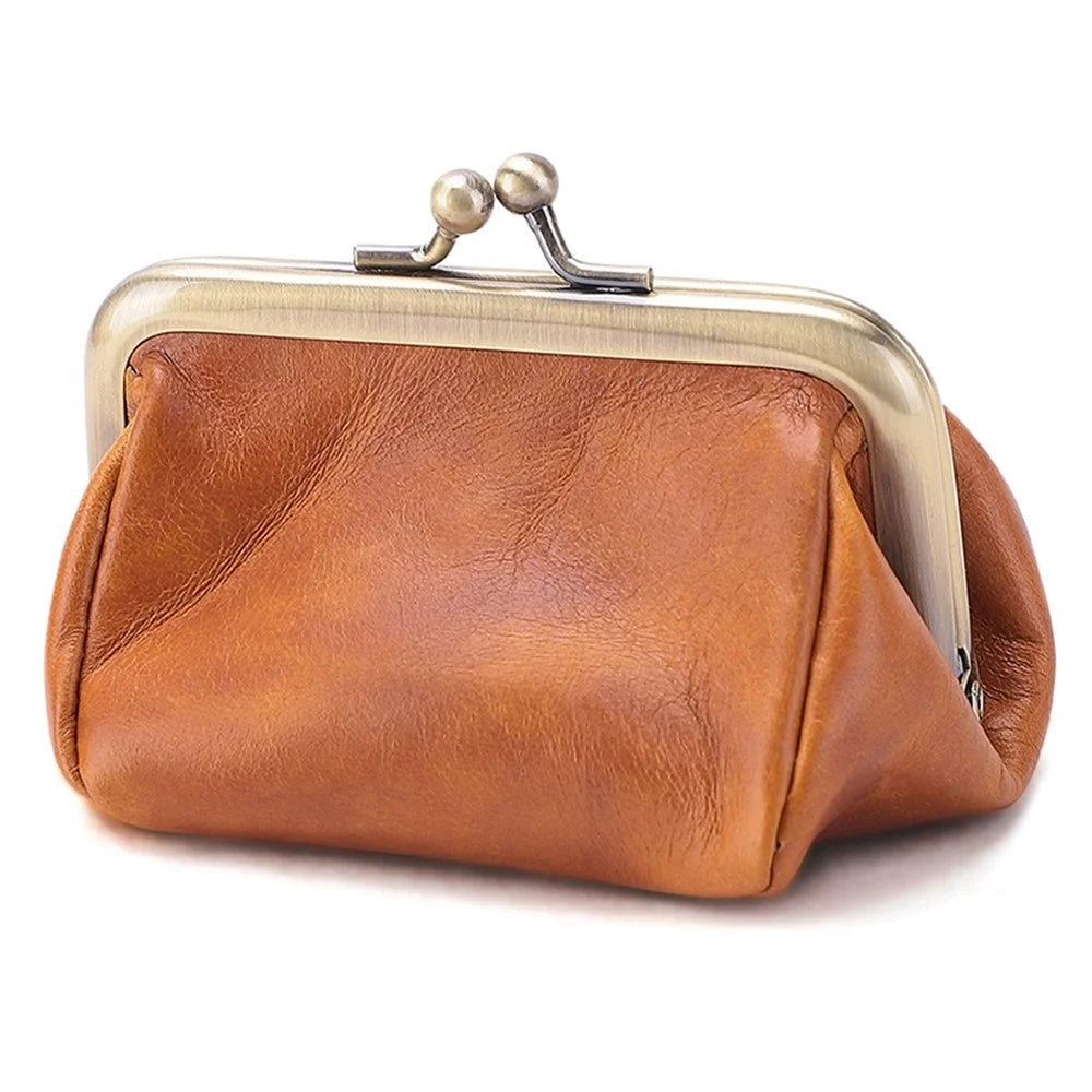 K095 Retro Handmade Coin Purse Clutch Money Bag Top Layer Cowhide Women Girl Wallet - Brown - 2