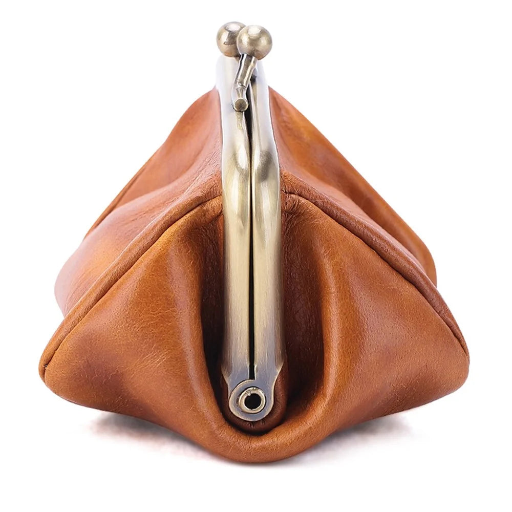 K095 Retro Handmade Coin Purse Clutch Money Bag Top Layer Cowhide Women Girl Wallet - Brown - 3