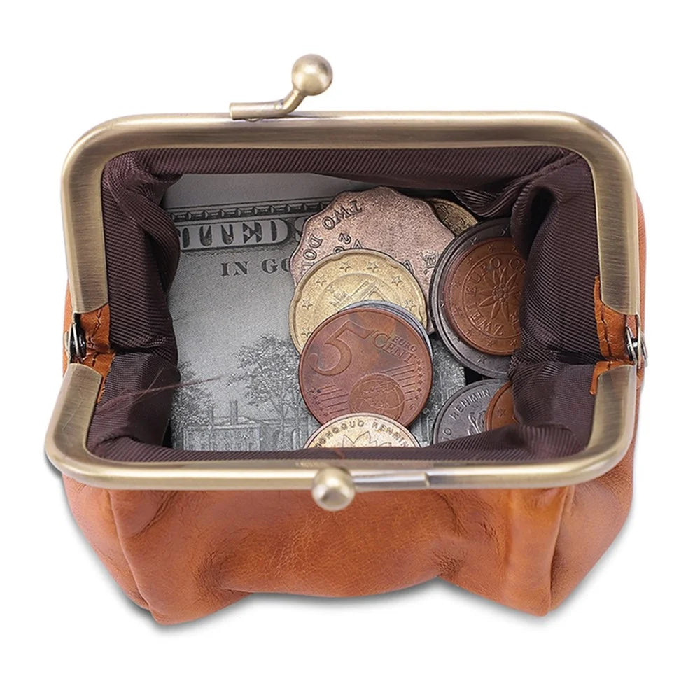 K095 Retro Handmade Coin Purse Clutch Money Bag Top Layer Cowhide Women Girl Wallet - Brown - 7