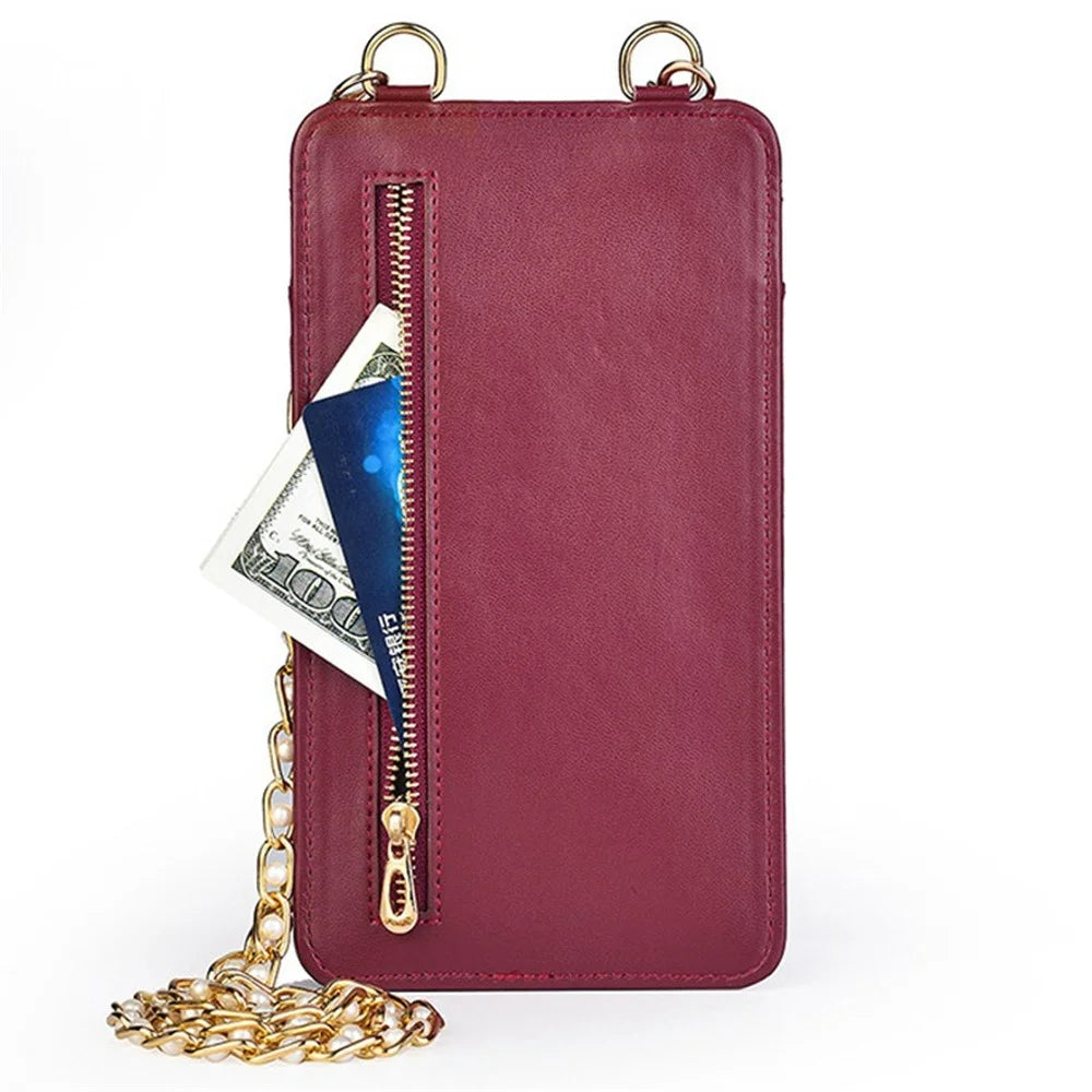 k3221 Stylish Rhombus Grid PU Leather Phone Pouch Women Cards Cash Holder Crossbody Bag with Chain Strap - Black - 4