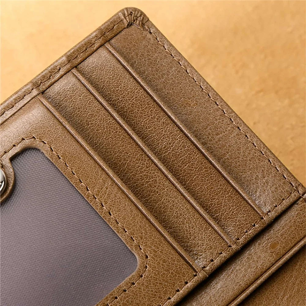 DANTE QB4013 Coin Card Bag RFID Blocking Men Short Wallet Vintage Top Layer Cowhide Purse with Zipper Pocket - Coffee - 7