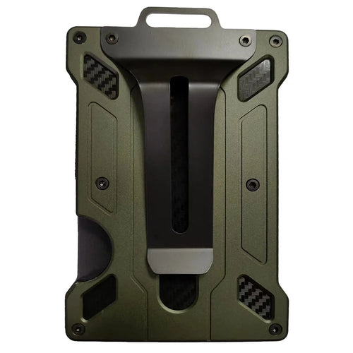 RFID Blocking Aluminum Alloy Card Holder ID Credit Card Cash Storage Case with Clip - Army Green - 1