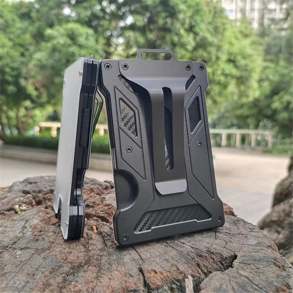 RFID Blocking Aluminum Alloy Card Holder ID Credit Card Cash Storage Case with Clip - Army Green - 2
