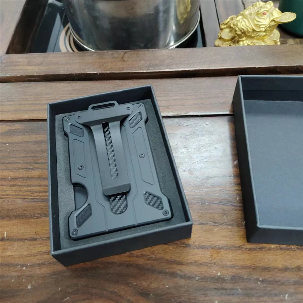 RFID Blocking Aluminum Alloy Card Holder ID Credit Card Cash Storage Case with Clip - Army Green - 4