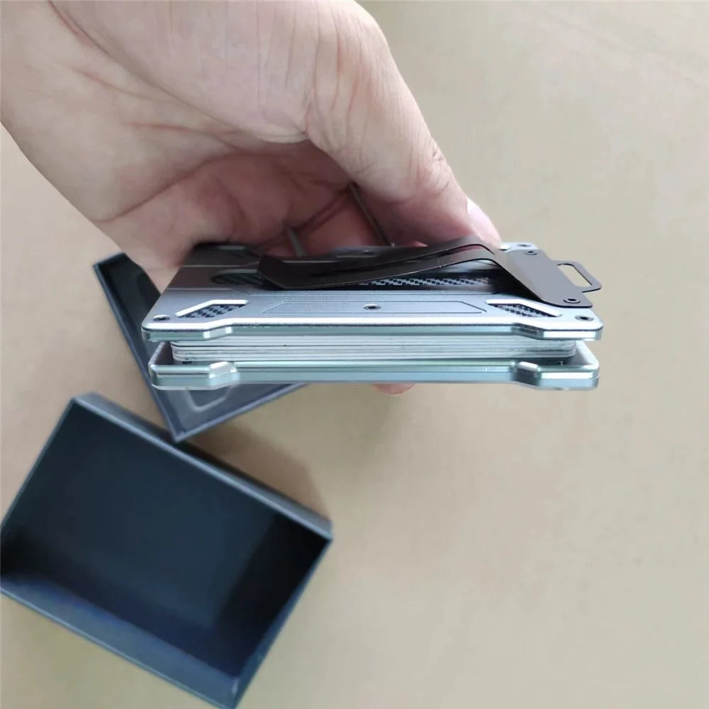 RFID Blocking Aluminum Alloy Card Holder ID Credit Card Cash Storage Case with Clip - Army Green - 5