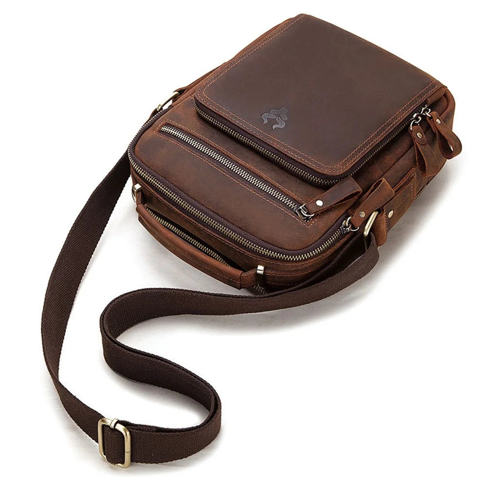 HUMERPAUL MH573 Men Messenger Bag Small Top Layer Cowhide Leather Multipurpose Shoulder Bag - Dark Brown - 1