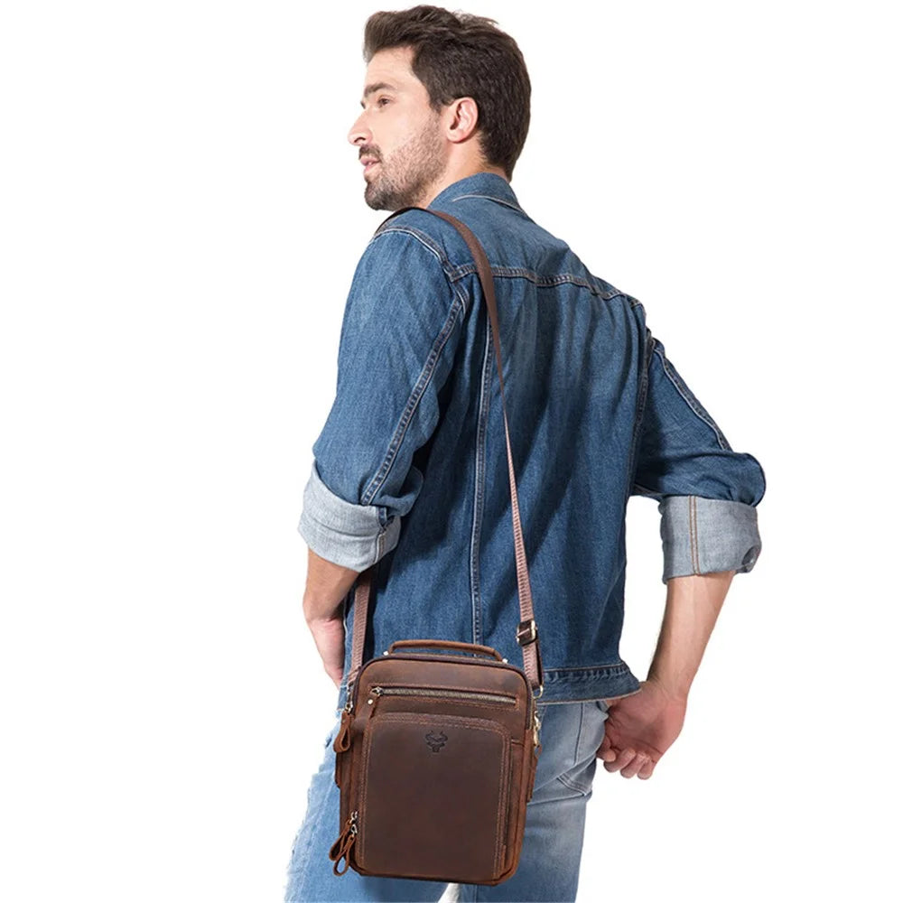 HUMERPAUL MH573 Men Messenger Bag Small Top Layer Cowhide Leather Multipurpose Shoulder Bag - Dark Brown - 2
