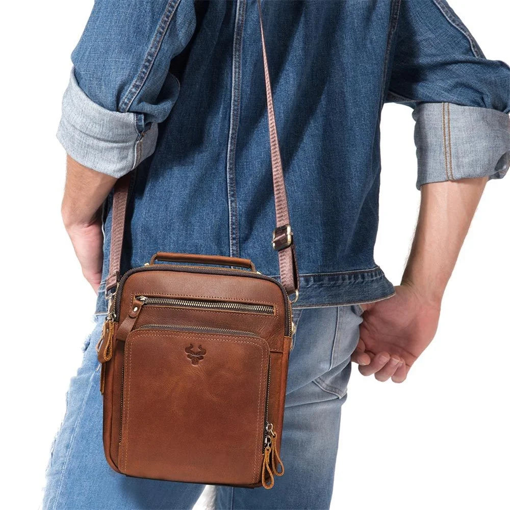 HUMERPAUL MH573 Men Messenger Bag Small Top Layer Cowhide Leather Multipurpose Shoulder Bag - Dark Brown - 3