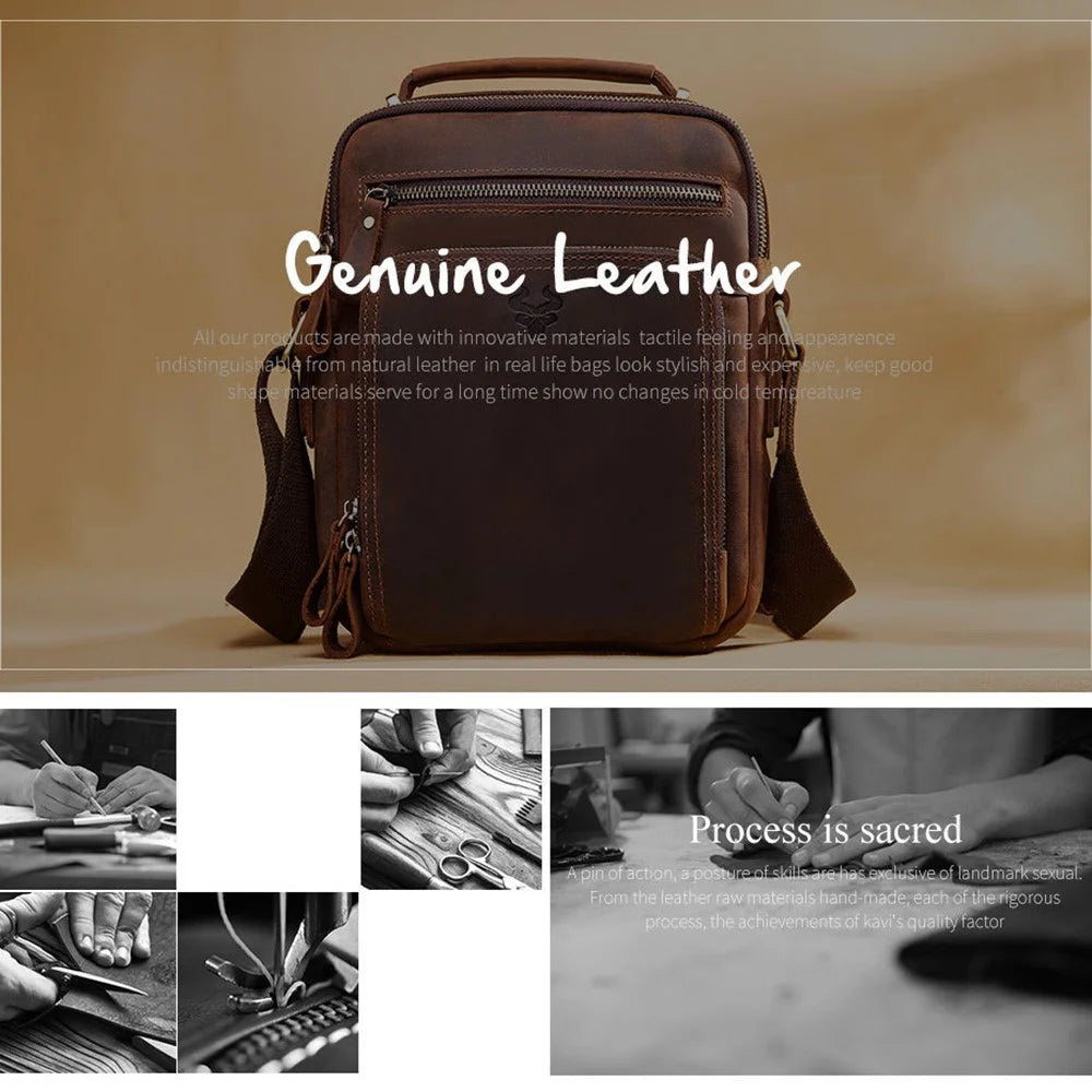 HUMERPAUL MH573 Men Messenger Bag Small Top Layer Cowhide Leather Multipurpose Shoulder Bag - Dark Brown - 4