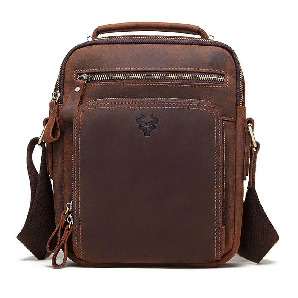 HUMERPAUL MH573 Men Messenger Bag Small Top Layer Cowhide Leather Multipurpose Shoulder Bag - Dark Brown - 5
