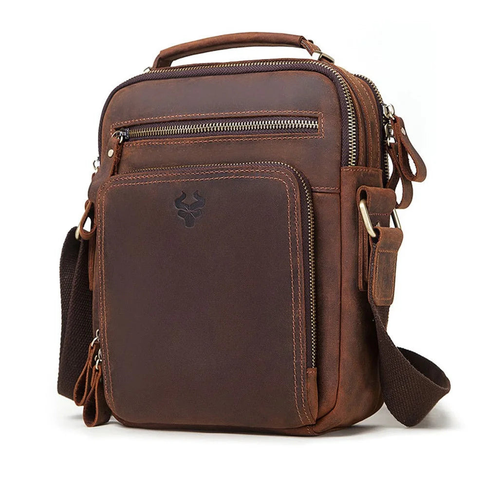 HUMERPAUL MH573 Men Messenger Bag Small Top Layer Cowhide Leather Multipurpose Shoulder Bag - Dark Brown - 6