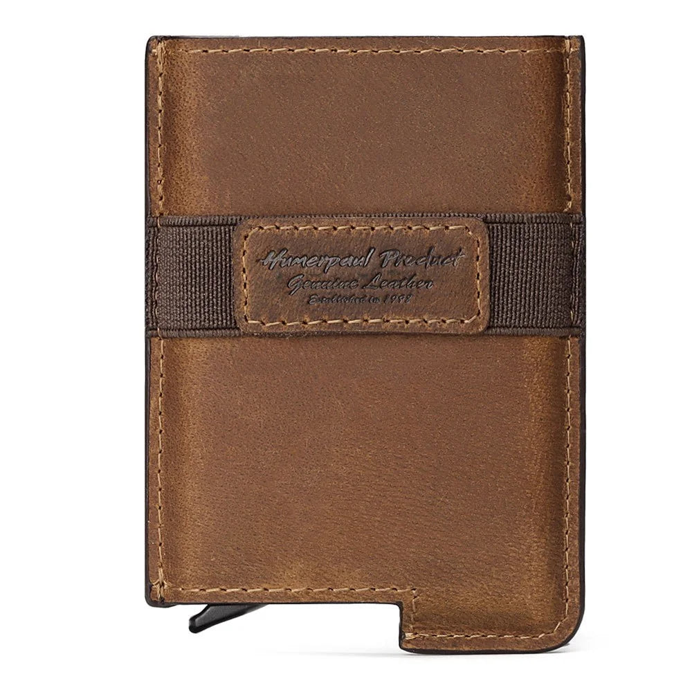BP977 RFID Blocking Full Grain Cowhide Leather Card Pouch Bag Multifunction Wallet Cash Holder - Brown - 1