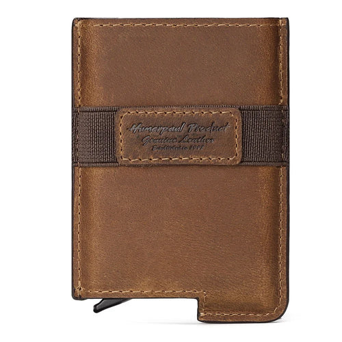 BP977 RFID Blocking Full Grain Cowhide Leather Card Pouch Bag Multifunction Wallet Cash Holder - Brown - 1