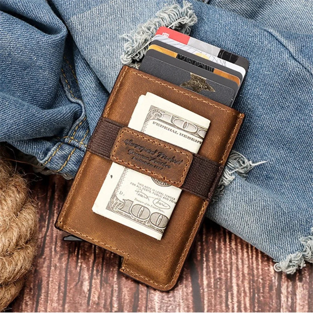 BP977 RFID Blocking Full Grain Cowhide Leather Card Pouch Bag Multifunction Wallet Cash Holder - Brown - 2