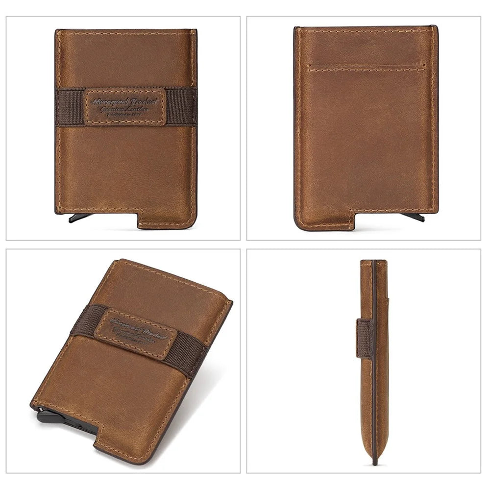 BP977 RFID Blocking Full Grain Cowhide Leather Card Pouch Bag Multifunction Wallet Cash Holder - Brown - 3