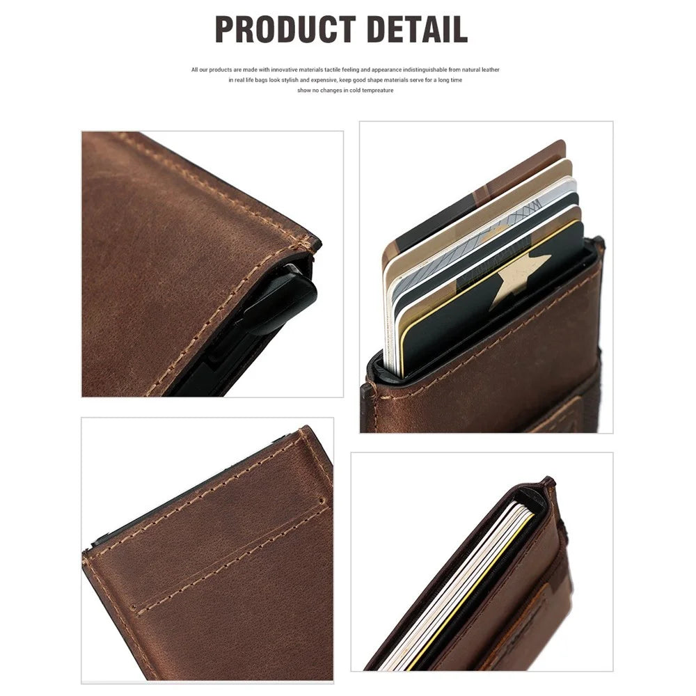 BP977 RFID Blocking Full Grain Cowhide Leather Card Pouch Bag Multifunction Wallet Cash Holder - Brown - 4