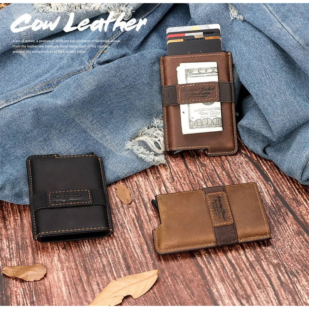 BP977 RFID Blocking Full Grain Cowhide Leather Card Pouch Bag Multifunction Wallet Cash Holder - Brown - 6