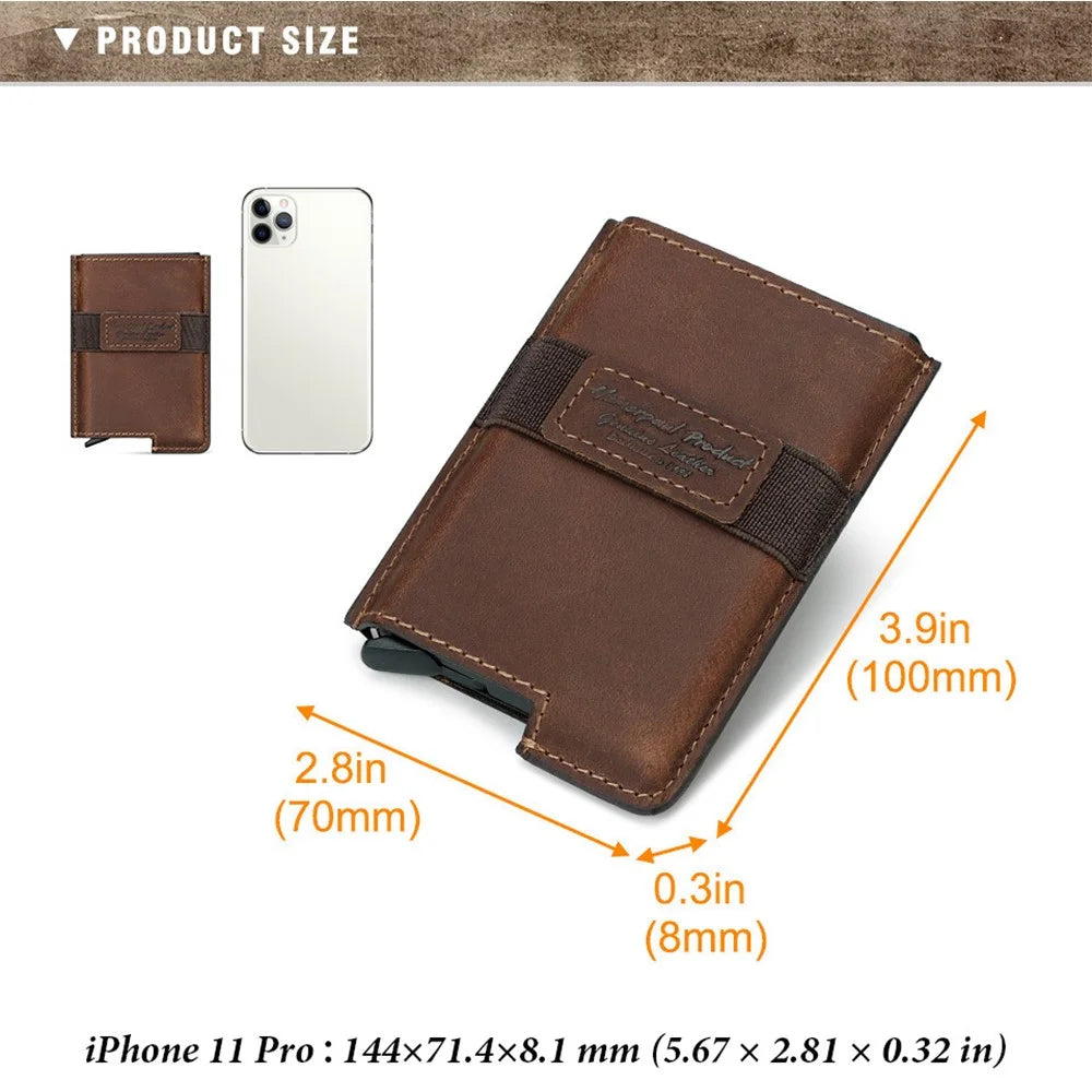 BP977 RFID Blocking Full Grain Cowhide Leather Card Pouch Bag Multifunction Wallet Cash Holder - Brown - 7
