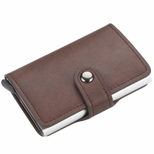 BAELLERRY K9122 Minimalist Pop Up Card Case PU Leather RFID Blocking Credit Card Holder Wallet - Coffee - 1