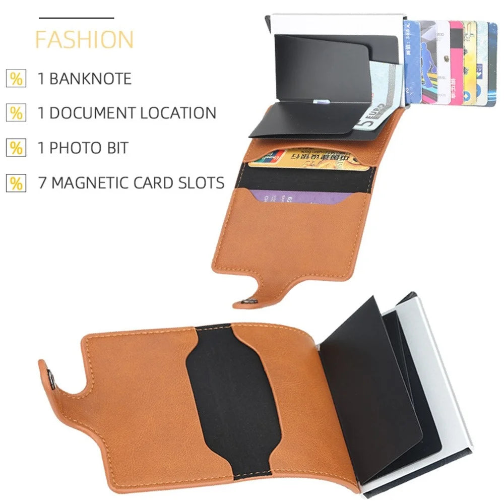 BAELLERRY K9122 Minimalist Pop Up Card Case PU Leather RFID Blocking Credit Card Holder Wallet - Coffee - 4