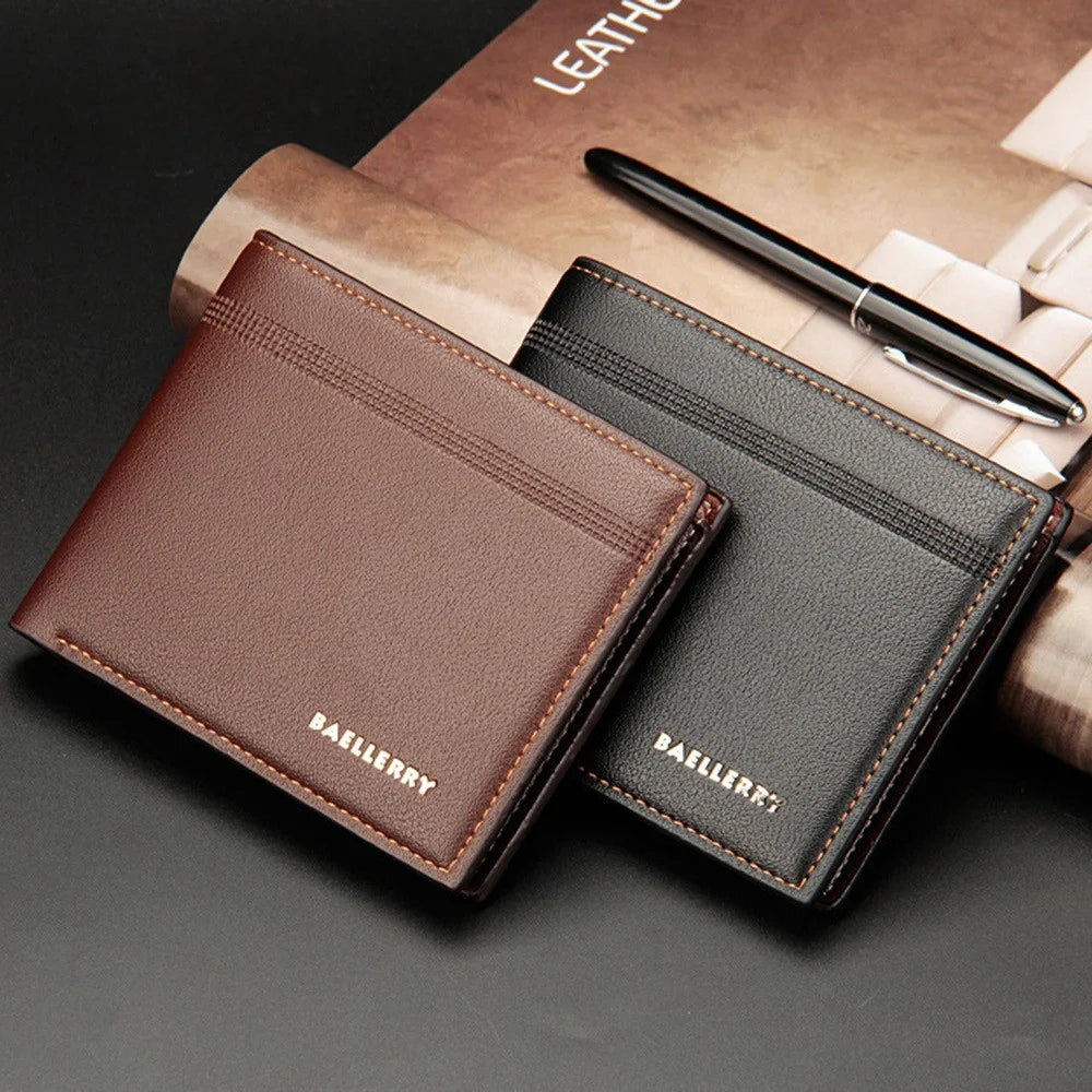 BAELLERRY DR003 Litchi Texture PU Leather Short Wallet Men Business Cards Cash Storage Bag - Coffee - 5