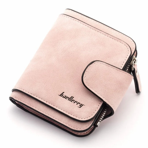 BAELLERRY N2346 PU Leather Women's Foldable Wallet Matte Texture Zipper Pocket Cards Cash Holder Purse - Light Pink - 1