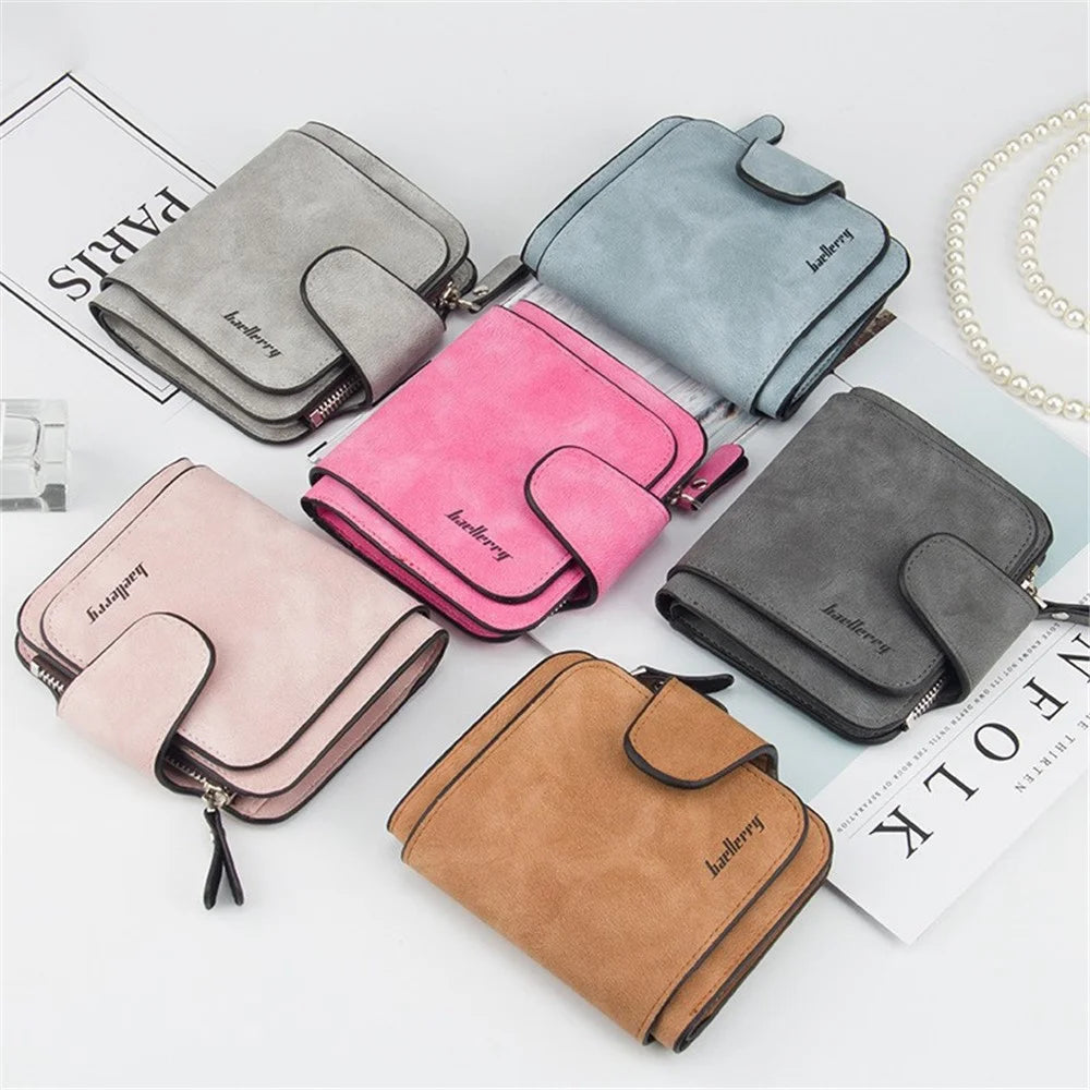BAELLERRY N2346 PU Leather Women's Foldable Wallet Matte Texture Zipper Pocket Cards Cash Holder Purse - Light Pink - 7