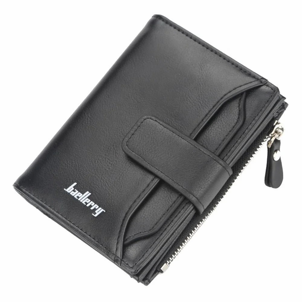 BAELLERRY D3218 PU Leather Men Zipper Coin Purse ID Credit Card Driver License Holder Short Wallet - Black - 1
