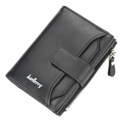 BAELLERRY D3218 PU Leather Men Zipper Coin Purse ID Credit Card Driver License Holder Short Wallet - Black - 1
