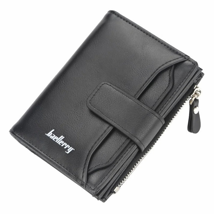 BAELLERRY D3218 PU Leather Men Zipper Coin Purse ID Credit Card Driver License Holder Short Wallet - Black - 1