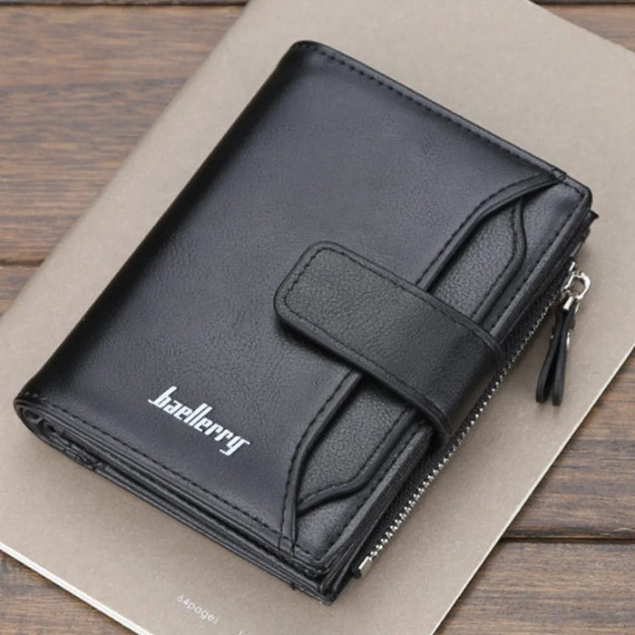 BAELLERRY D3218 PU Leather Men Zipper Coin Purse ID Credit Card Driver License Holder Short Wallet - Black - 2