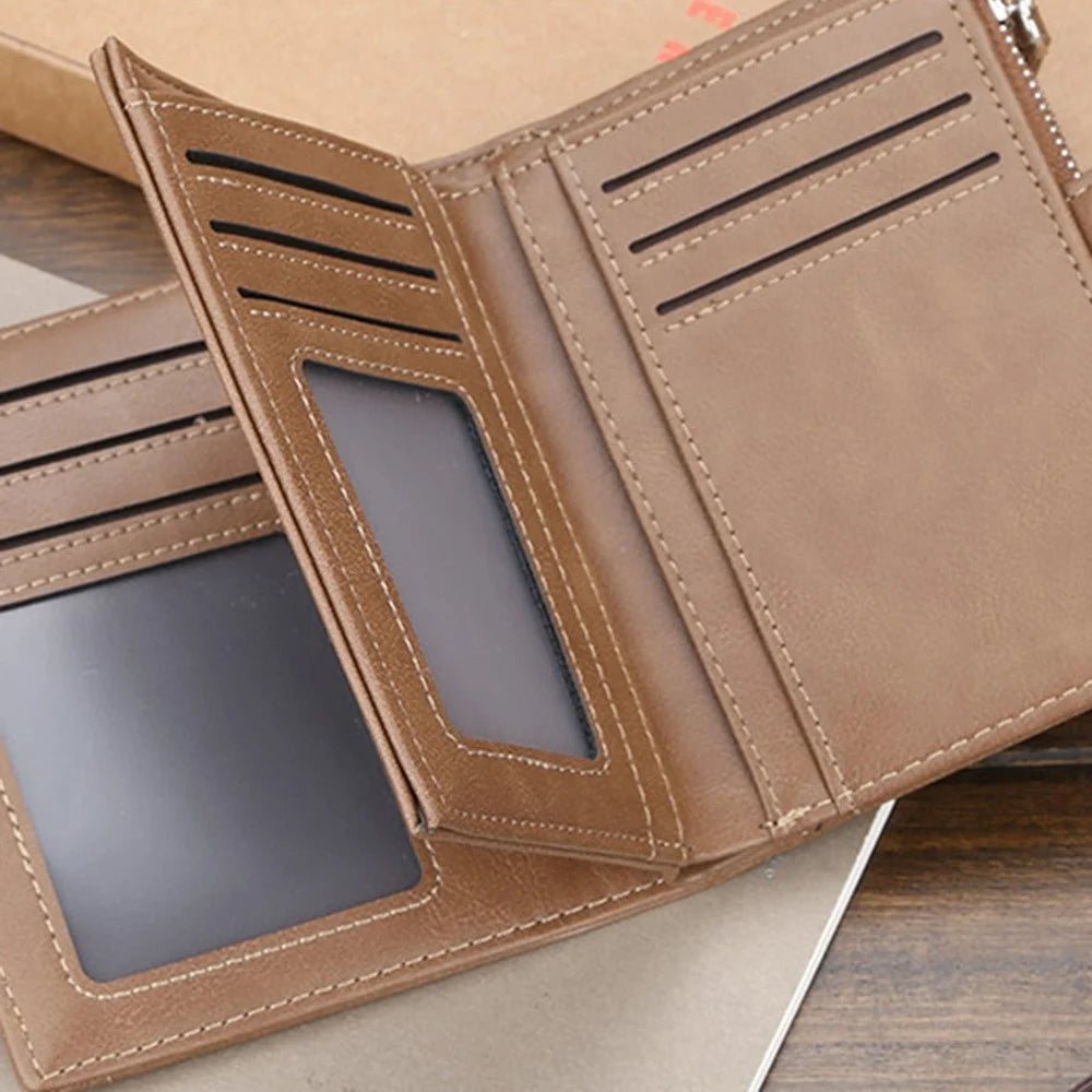 BAELLERRY D3218 PU Leather Men Zipper Coin Purse ID Credit Card Driver License Holder Short Wallet - Black - 4