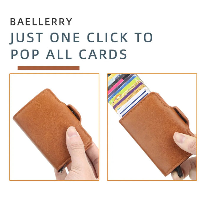 BAELLERRY K9121 PU Leather Credit Card Holder Wallet RFID Blocking Pop Up Card Case - Black - 5