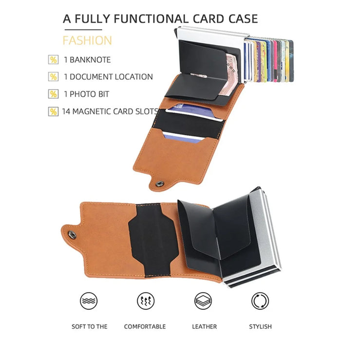 BAELLERRY K9121 PU Leather Credit Card Holder Wallet RFID Blocking Pop Up Card Case - Black - 7