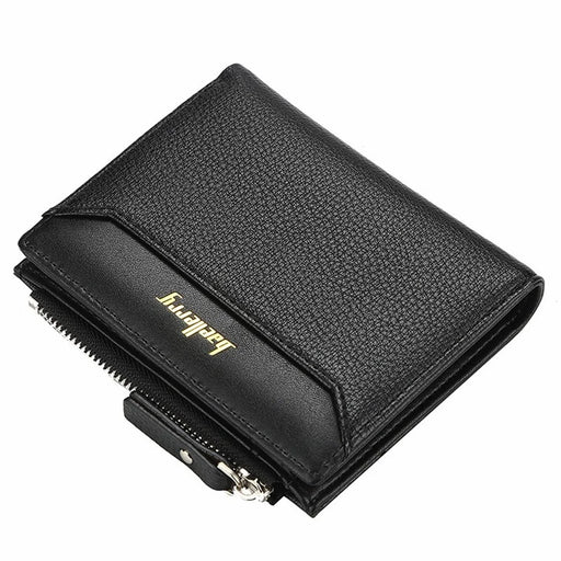 BAELLERRY DR023 Men Slim Short Wallet PU Leather Zipper Coin Purse Cards Cash Storage Bag - Black - 1