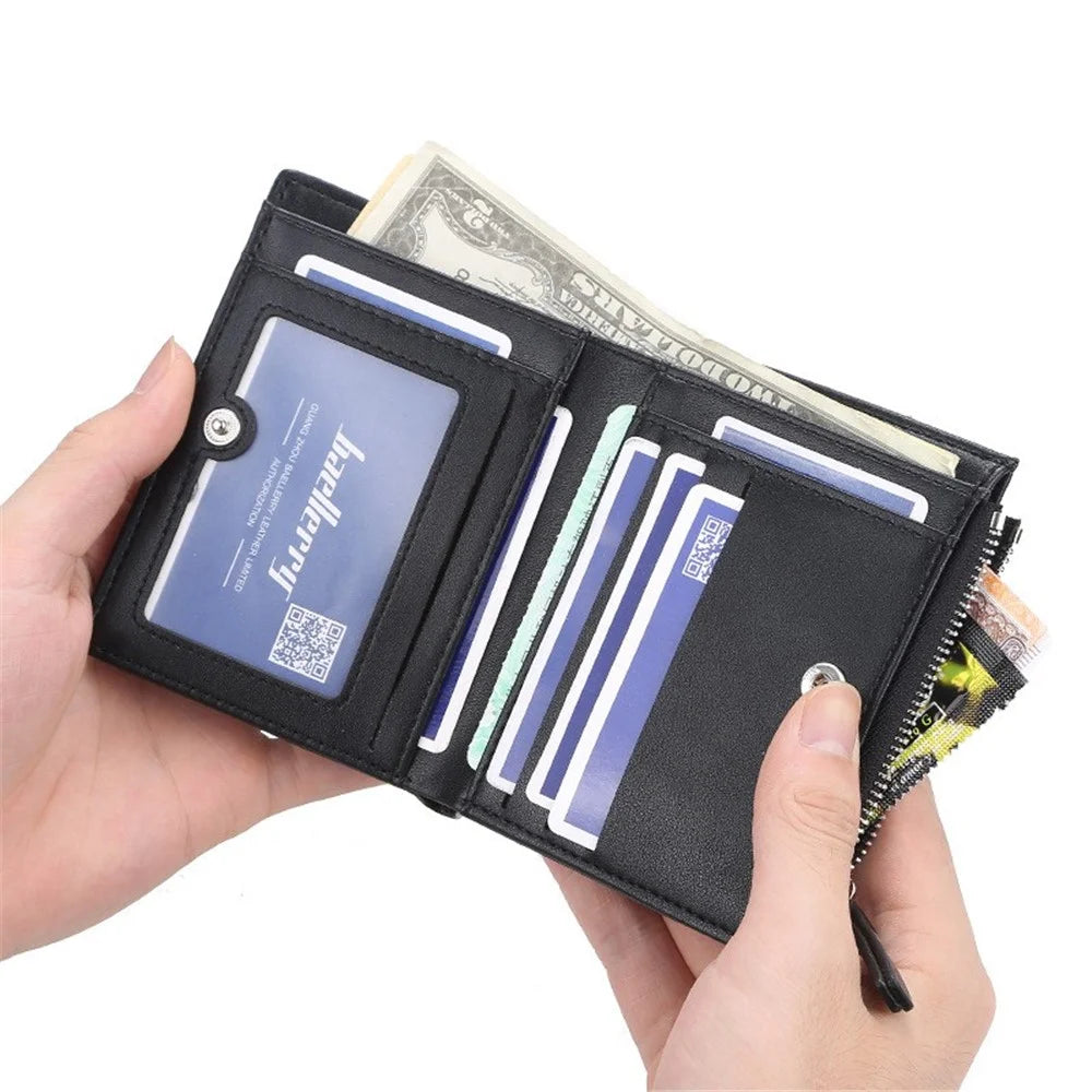 BAELLERRY DR023 Men Slim Short Wallet PU Leather Zipper Coin Purse Cards Cash Storage Bag - Black - 2