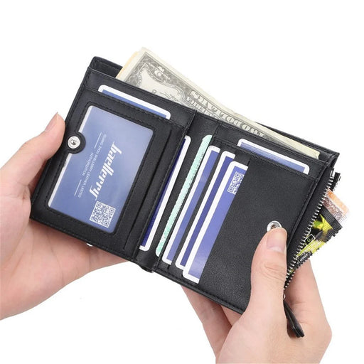 BAELLERRY DR023 Men Slim Short Wallet PU Leather Zipper Coin Purse Cards Cash Storage Bag - Black - 2