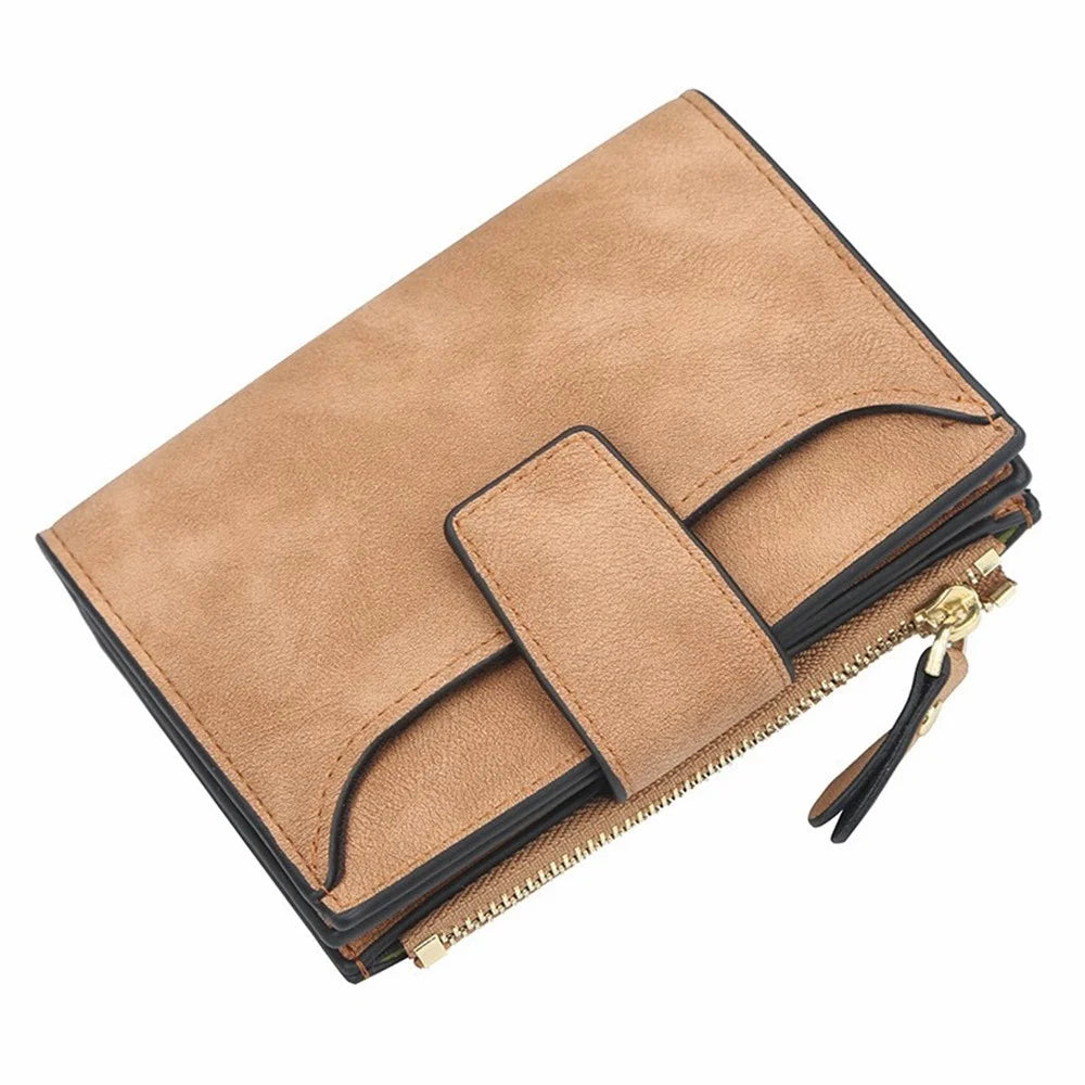 BAELLERRY N2347 Zipper Hasp Short Wallet Women PU Leather Purse Coin Credit Card Holder - Brown - 1