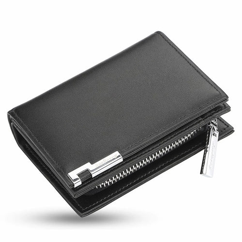 BAELLERRY 1102 Men Solid Color Short Wallet Zipper Pocket Design PU Leather Coin Cards Storage Bag - Black - 1