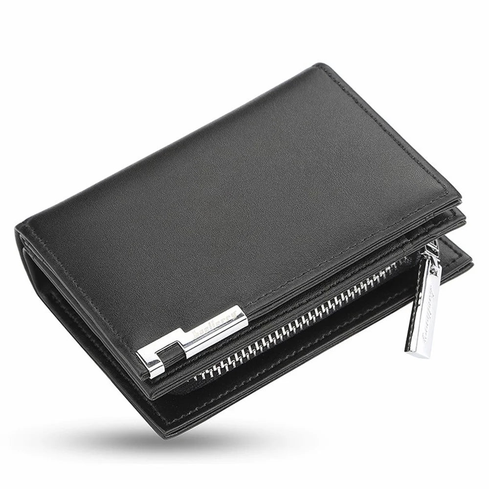 BAELLERRY 1102 Men Solid Color Short Wallet Zipper Pocket Design PU Leather Coin Cards Storage Bag - Black - 1