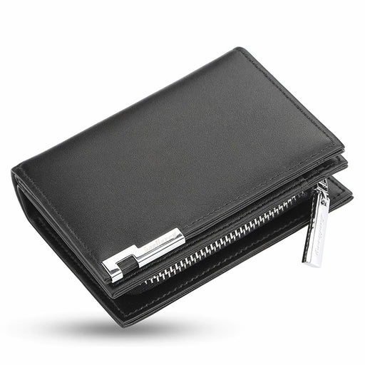 BAELLERRY 1102 Men Solid Color Short Wallet Zipper Pocket Design PU Leather Coin Cards Storage Bag - Black - 1