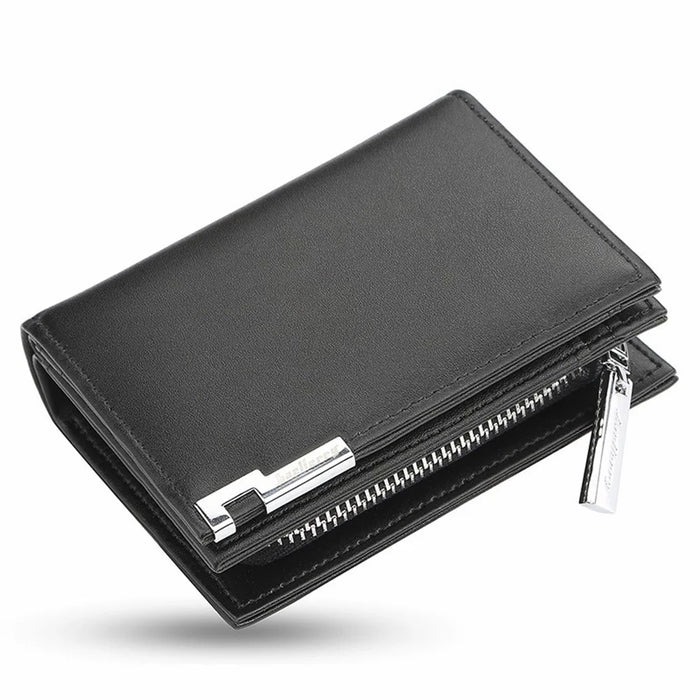 BAELLERRY 1102 Men Solid Color Short Wallet Zipper Pocket Design PU Leather Coin Cards Storage Bag - Black - 1