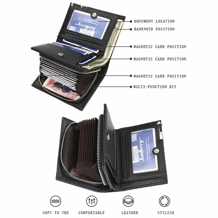 BAELLERRY 1102 Men Solid Color Short Wallet Zipper Pocket Design PU Leather Coin Cards Storage Bag - Black - 5