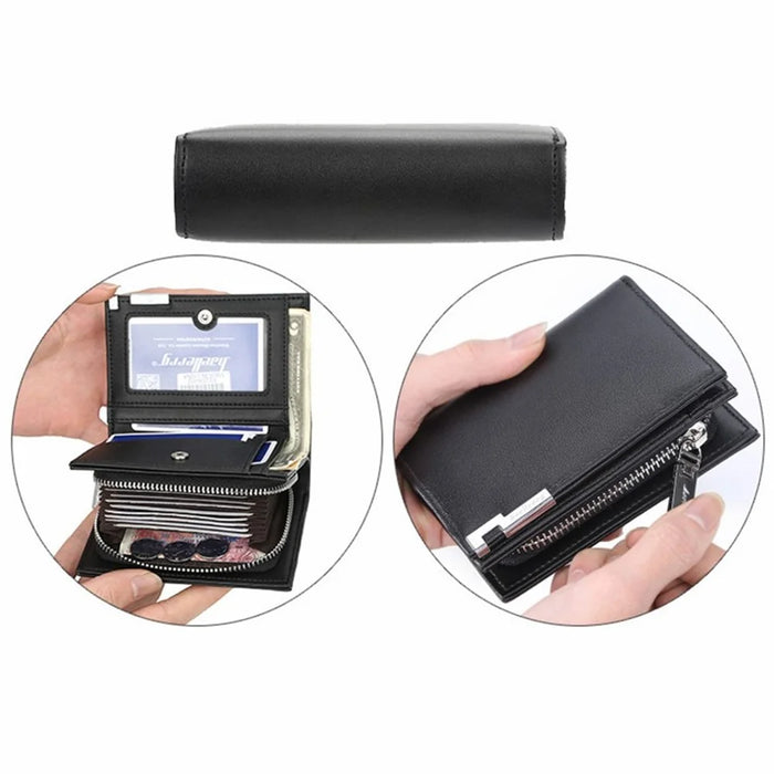 BAELLERRY 1102 Men Solid Color Short Wallet Zipper Pocket Design PU Leather Coin Cards Storage Bag - Black - 7