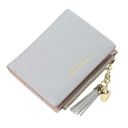 BAELLERRY DR028 Cross Texture PU Leather Women Short Wallet Tassel Zipper Design Cards Cash Holder Purse - Grey - 1