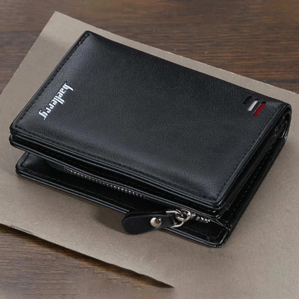 BAELLERRY D3216 Men Snap Button Cash Card Holder PU Leather Zipper Coin Purse Short Wallet - Black - 2