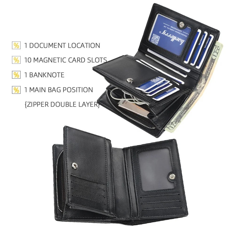 BAELLERRY D3216 Men Snap Button Cash Card Holder PU Leather Zipper Coin Purse Short Wallet - Black - 4