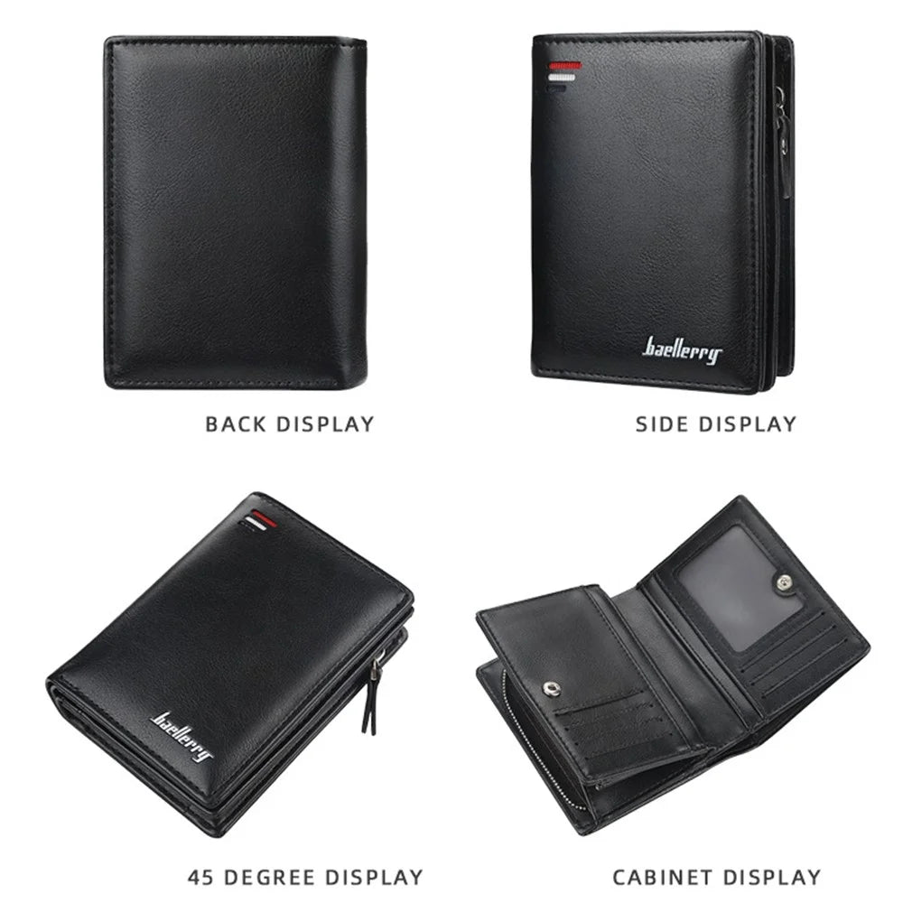 BAELLERRY D3216 Men Snap Button Cash Card Holder PU Leather Zipper Coin Purse Short Wallet - Black - 5