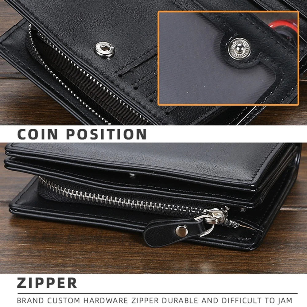 BAELLERRY D3216 Men Snap Button Cash Card Holder PU Leather Zipper Coin Purse Short Wallet - Black - 6